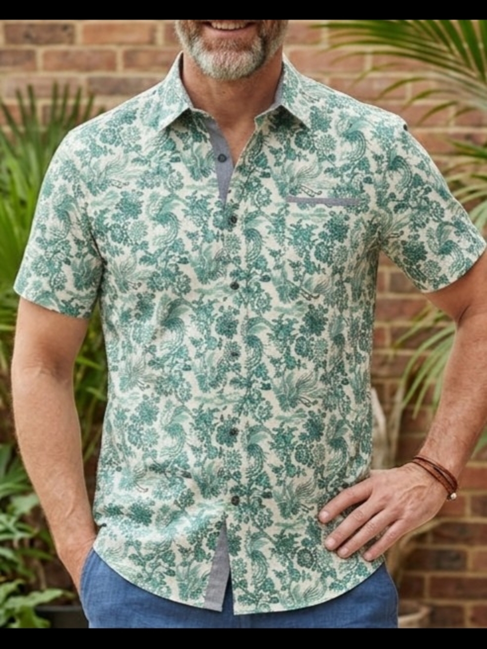 Tailor Vintage Green Floral Short-Sleeve Button-Down Shirt
